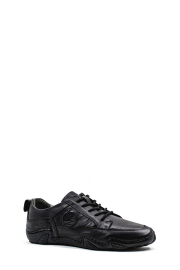 Men's Black Leather Casual Shoes with Embossed Detail - Wessi