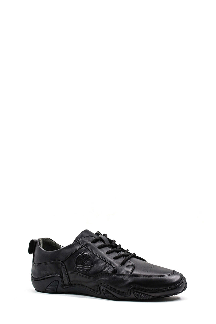 Men's Black Leather Casual Shoes with Embossed Detail - Wessi