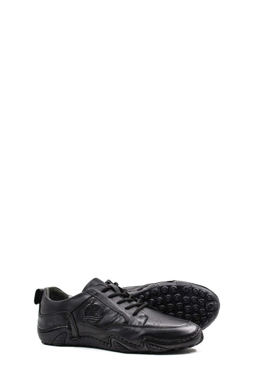 Men's Black Leather Casual Shoes with Embossed Detail - Wessi