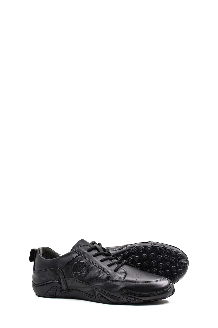 Men's Black Leather Casual Shoes with Embossed Detail - Wessi