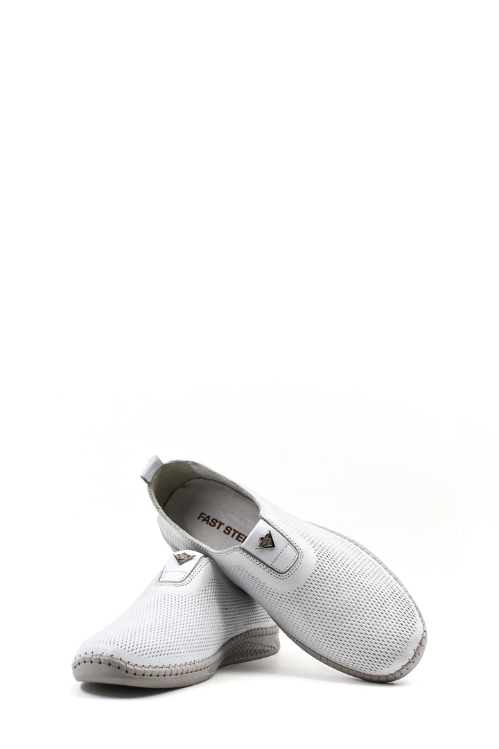Men's White Mesh Slip-On Casual Shoes with Stitch Detailing - Wessi