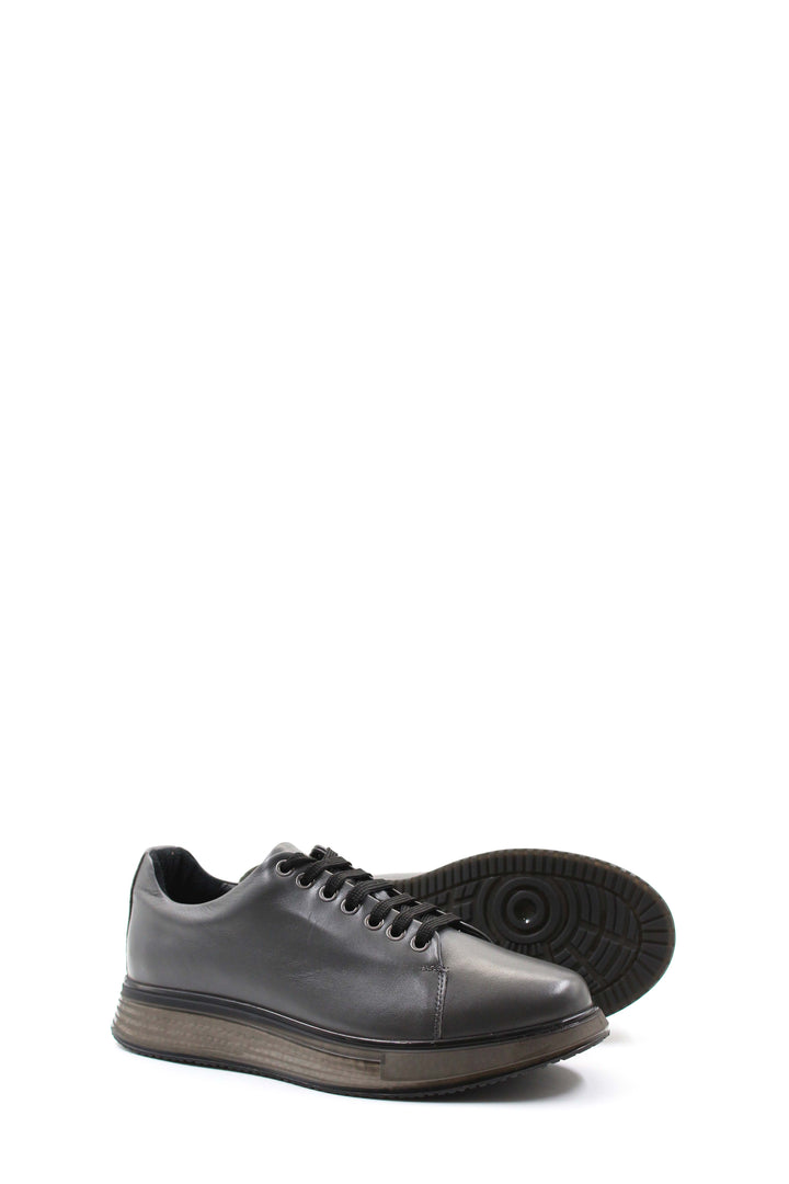 Sneakers da Uomo in Pelle Grigia Metallizzata con Suola Grossa - Wessi
