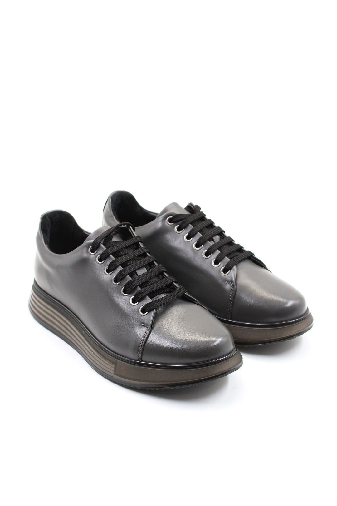Sneakers da Uomo in Pelle Grigia Metallizzata con Suola Grossa - Wessi