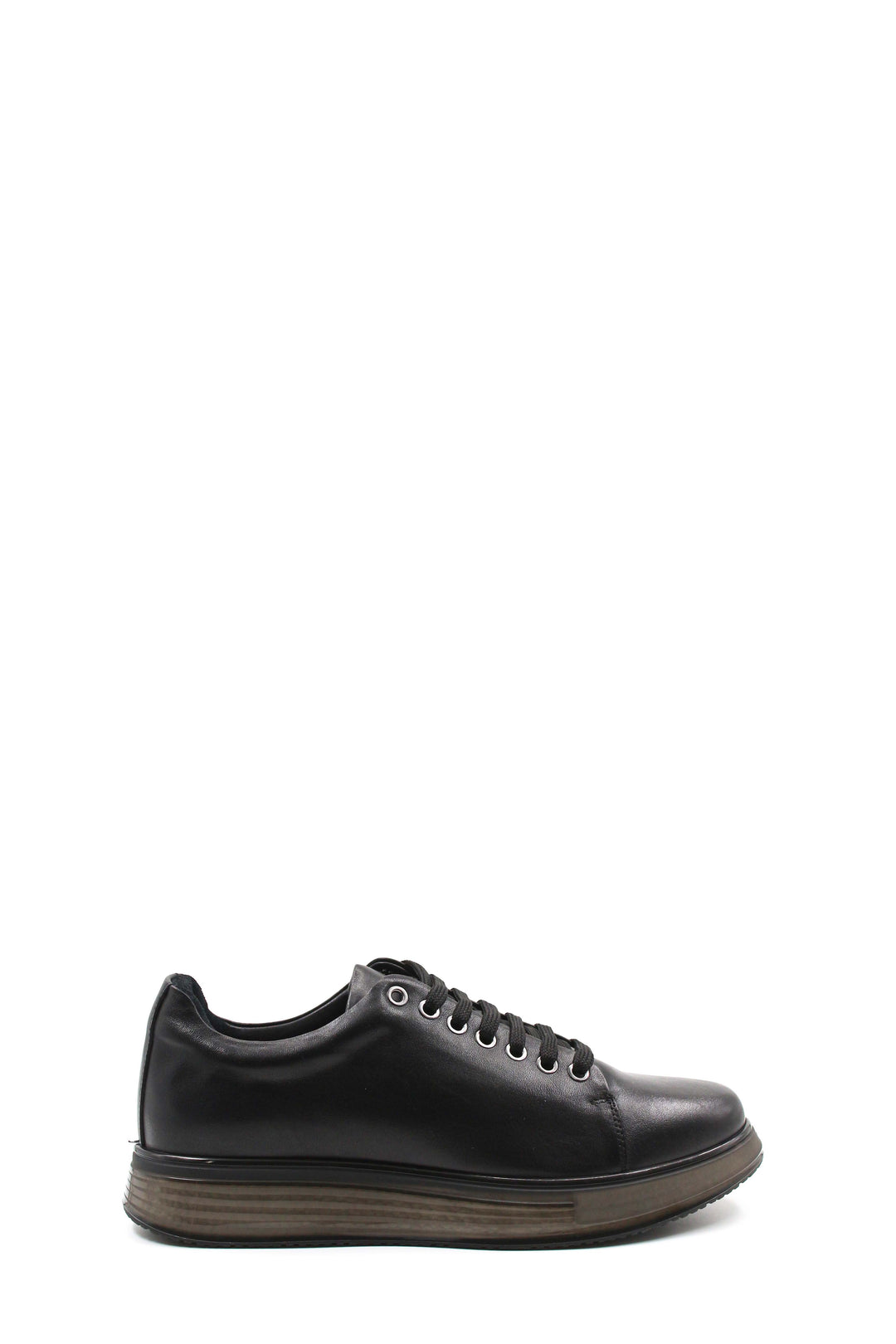 Men's Black Leather Sneakers with Chunky Sole and Stylish Lace-Up Design - Wessi