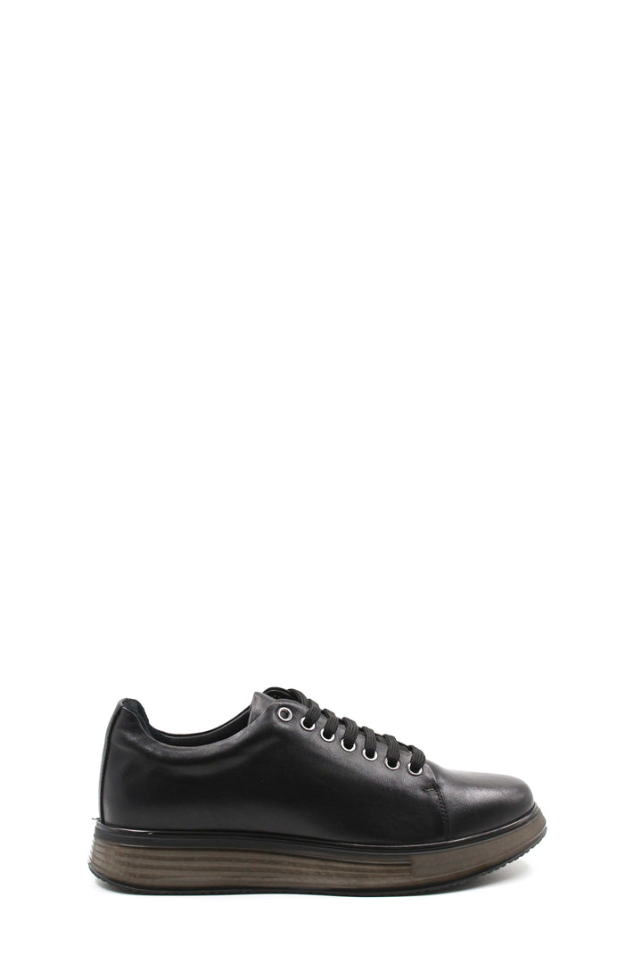 Men's Black Leather Sneakers with Chunky Sole and Stylish Lace-Up Design - Wessi