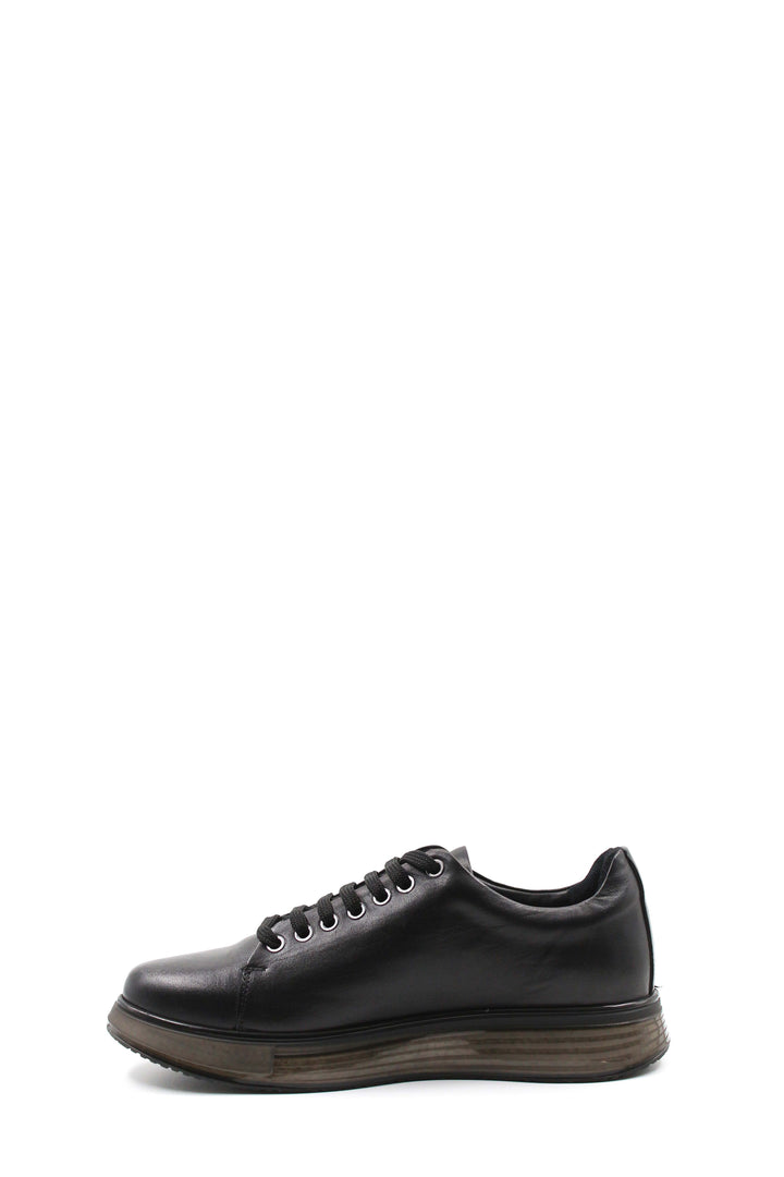 Men's Black Leather Sneakers with Chunky Sole and Stylish Lace-Up Design - Wessi