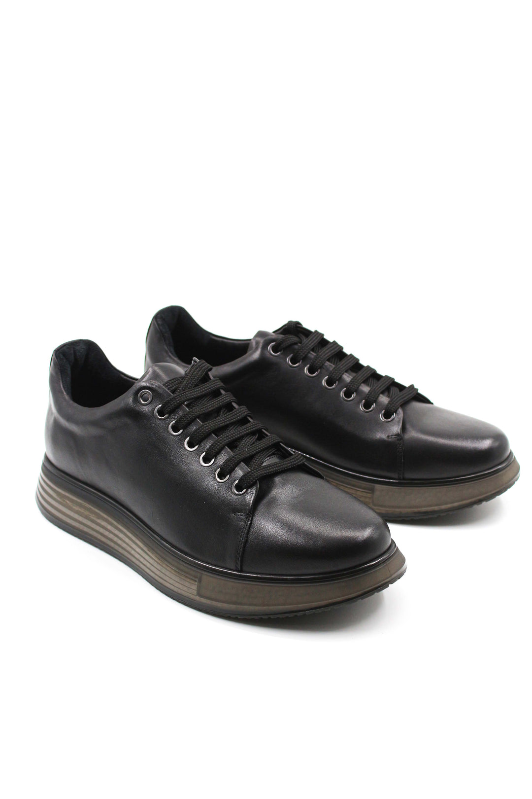 Men's Black Leather Sneakers with Chunky Sole and Stylish Lace-Up Design - Wessi