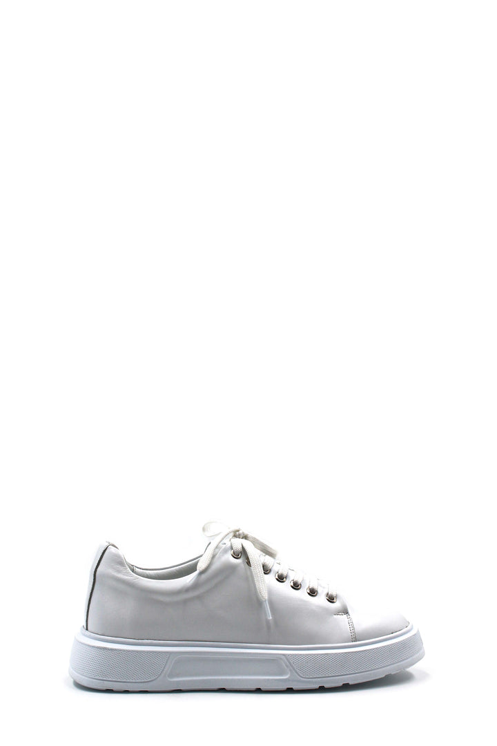 Men's White Leather Sneakers with Thick Sole and Metal Eyelets - Wessi