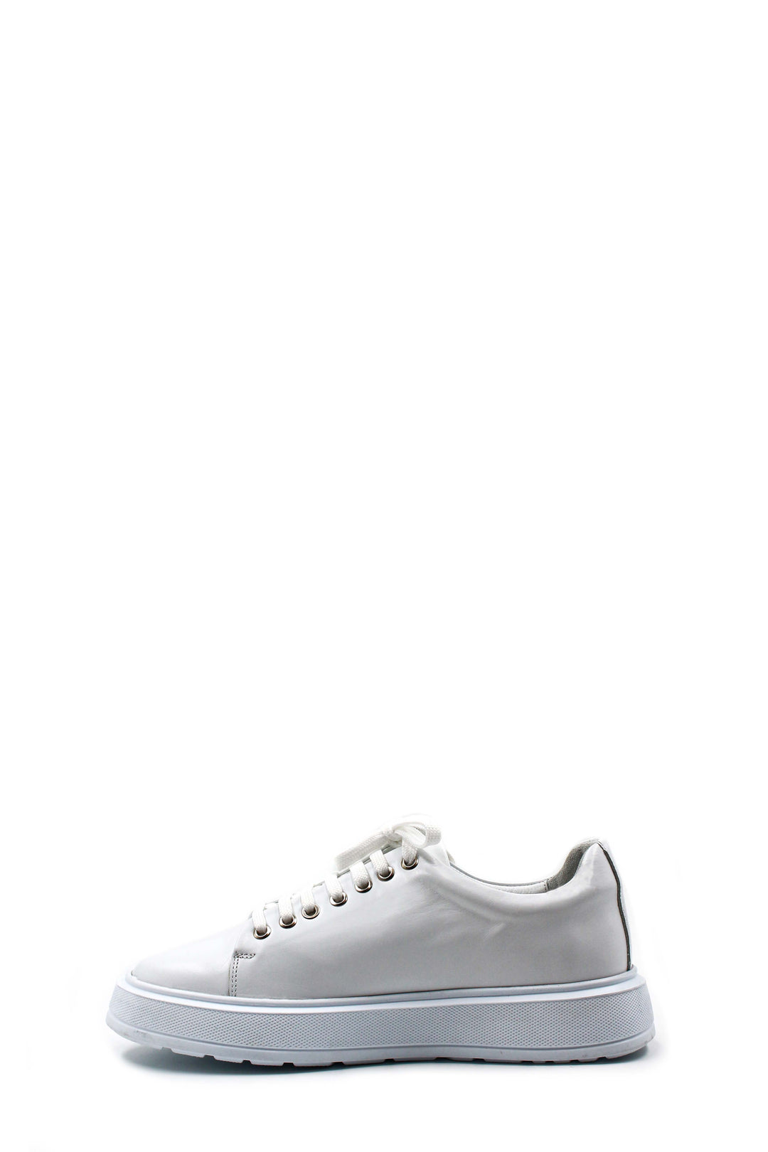 Men's White Leather Sneakers with Thick Sole and Metal Eyelets - Wessi
