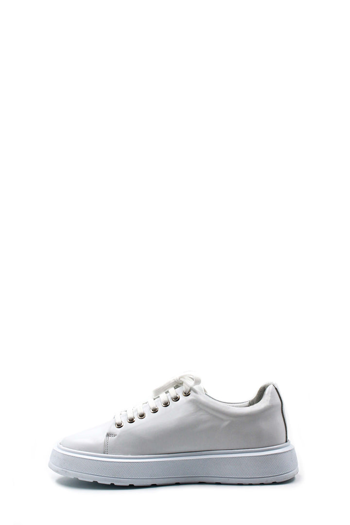 Men's White Leather Sneakers with Thick Sole and Metal Eyelets - Wessi