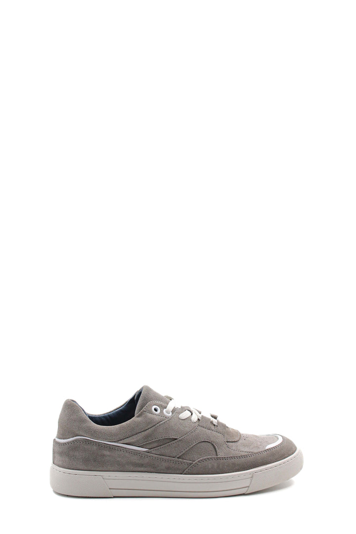 Men's Grey Suede Casual Sneakers with White Laces - Wessi