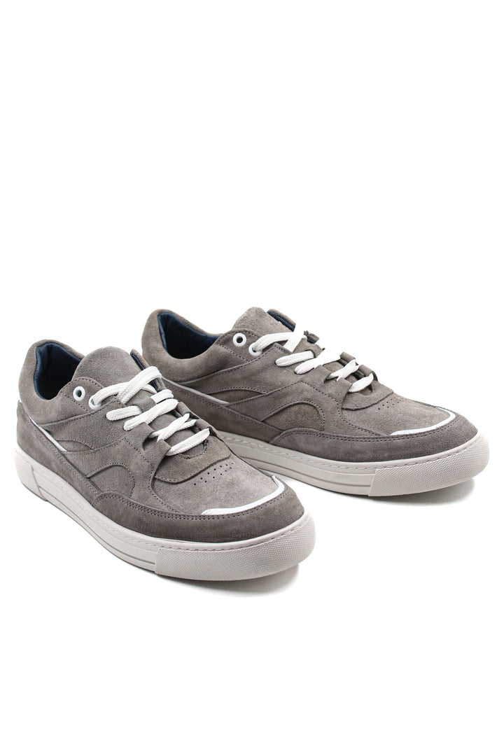 Men's Grey Suede Casual Sneakers with White Laces - Wessi