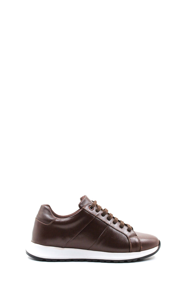 Men's Brown Leather Sneakers with Contrast Sole - Wessi