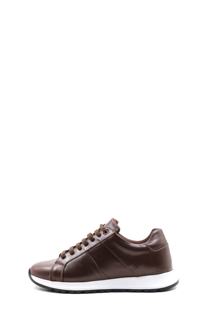 Men's Brown Leather Sneakers with Contrast Sole - Wessi