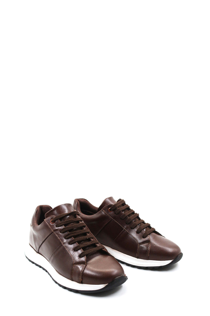 Men's Brown Leather Sneakers with Contrast Sole - Wessi