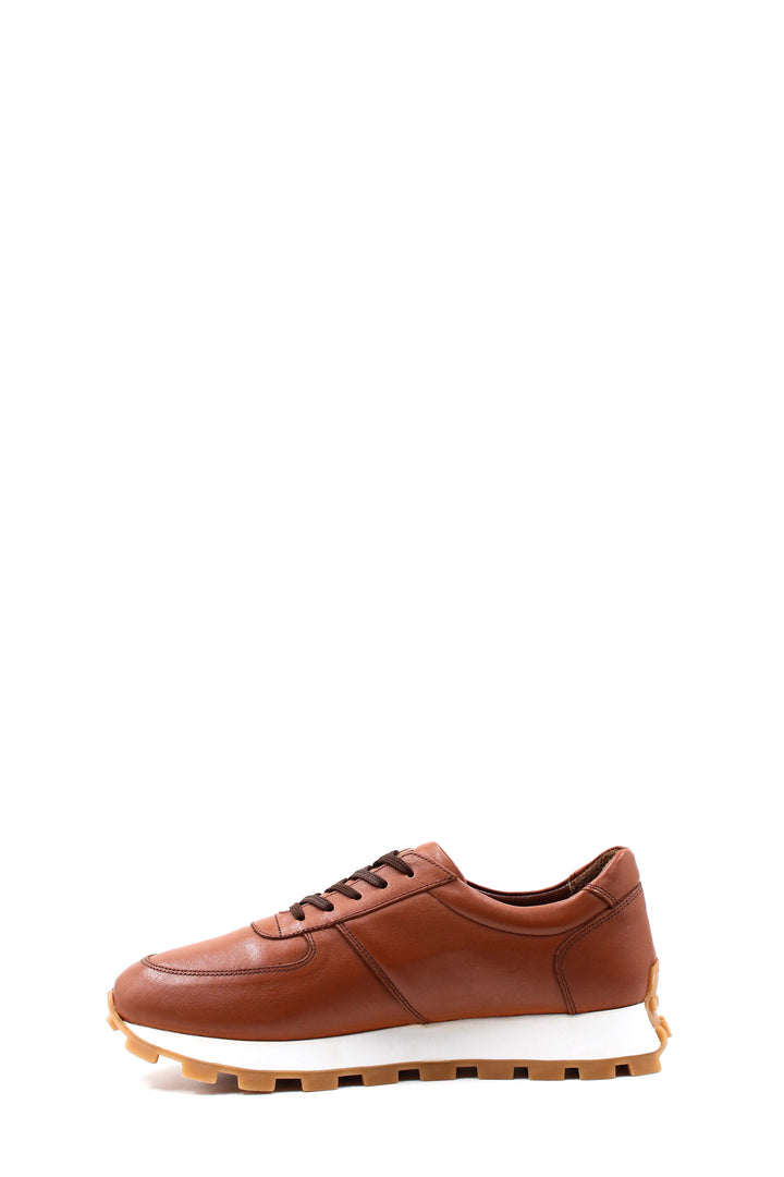 Men's Brown Leather Lace-Up Sneakers with Cushioned Sole - Wessi