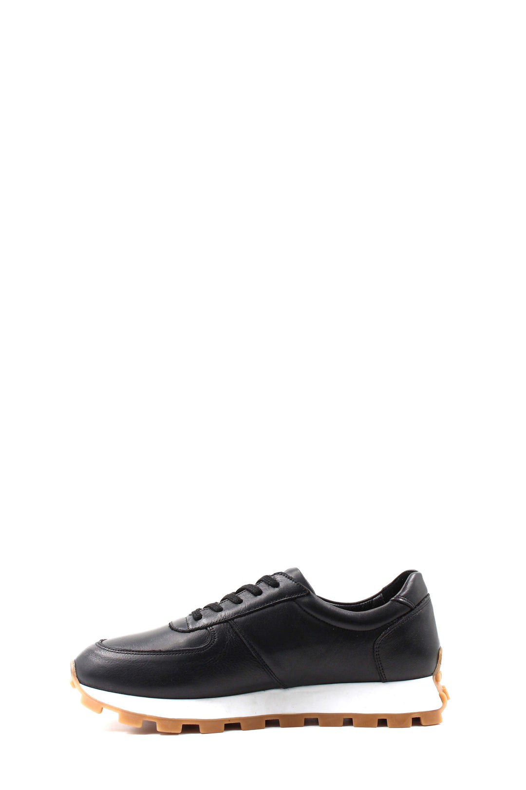 Men's Black Leather Sneakers with White Sole and Textured Outsole - Wessi