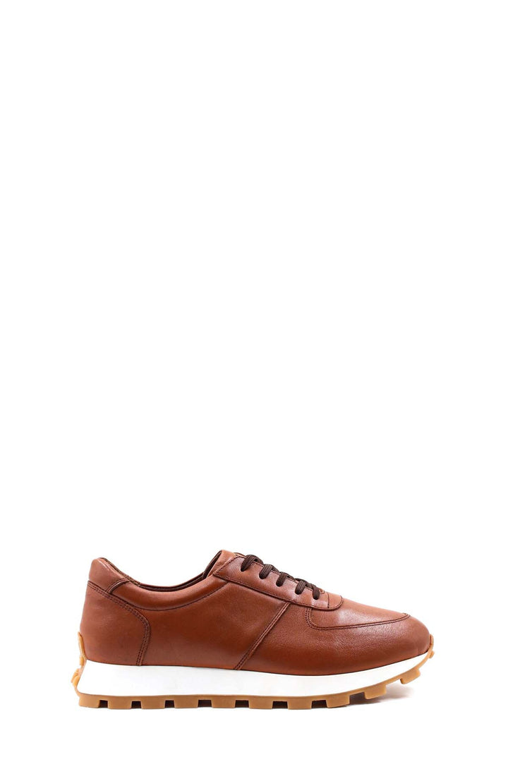Men's Brown Leather Lace-Up Sneakers with Cushioned Sole - Wessi