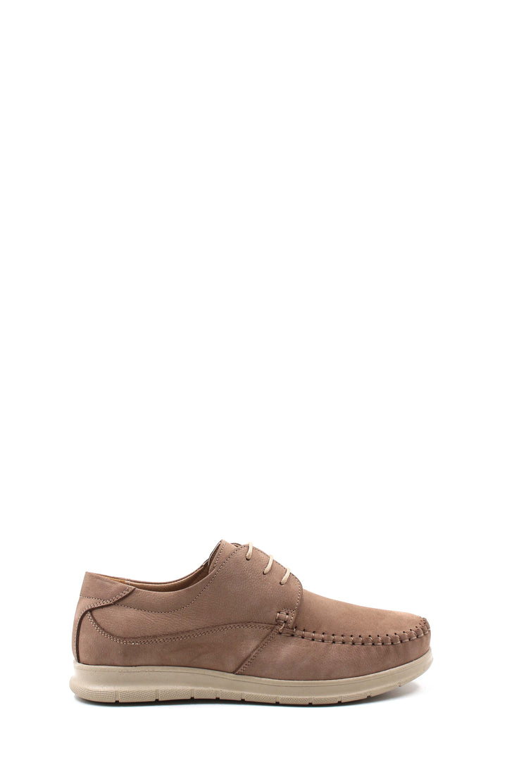 Men's Taupe Suede Lace-Up Shoes with Moc Toe and Cushioned Sole - Wessi