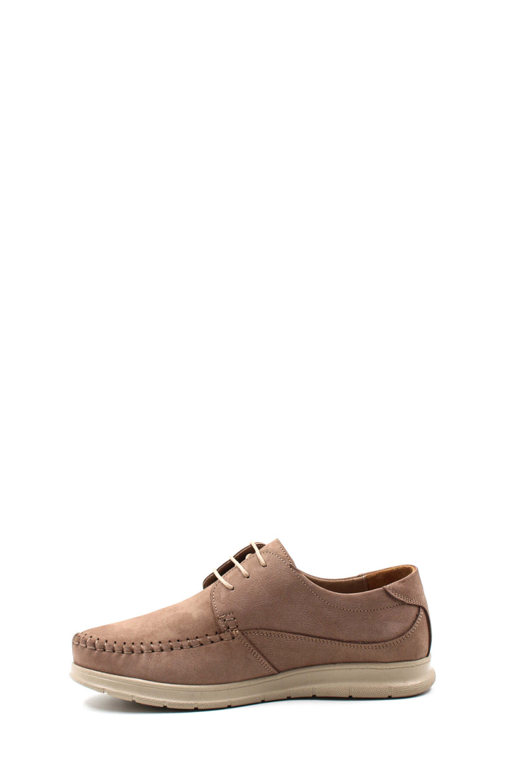 Men's Taupe Suede Lace-Up Shoes with Moc Toe and Cushioned Sole - Wessi