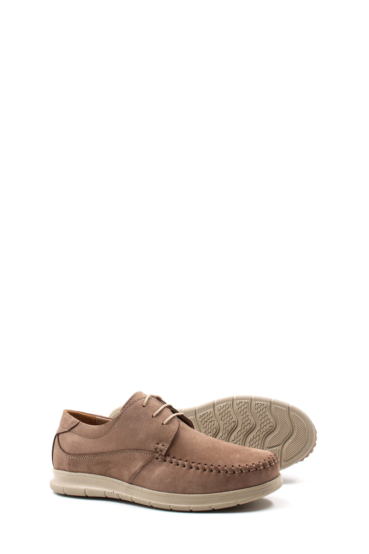 Men's Taupe Suede Lace-Up Shoes with Moc Toe and Cushioned Sole - Wessi