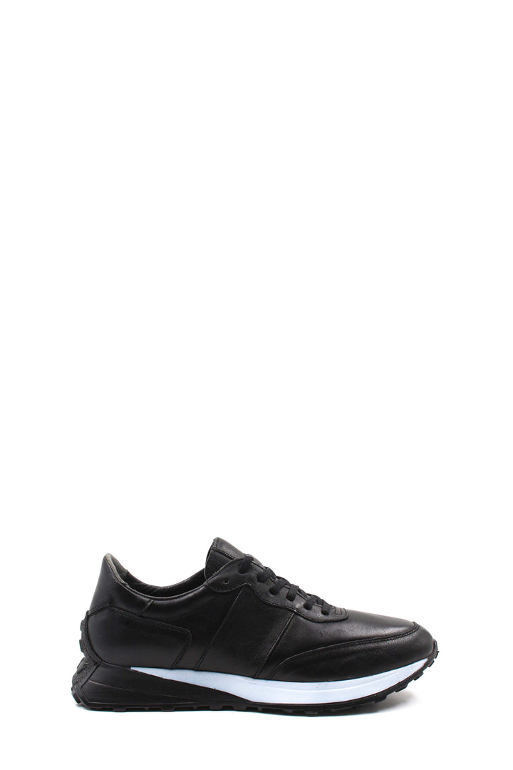 Men's Black Leather Sneakers with Cushioned Sole - Wessi