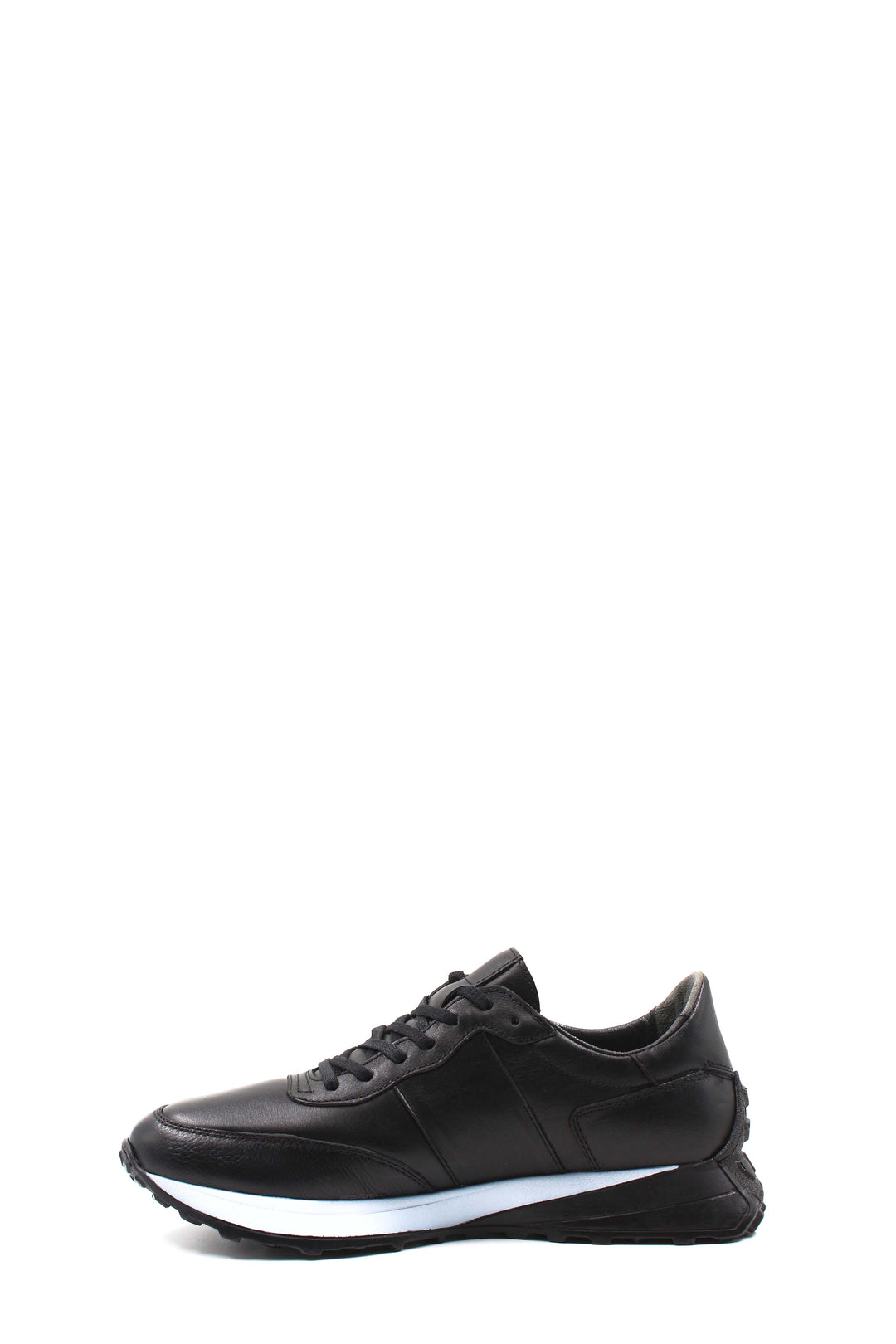 Men's Black Leather Sneakers with Cushioned Sole - Wessi