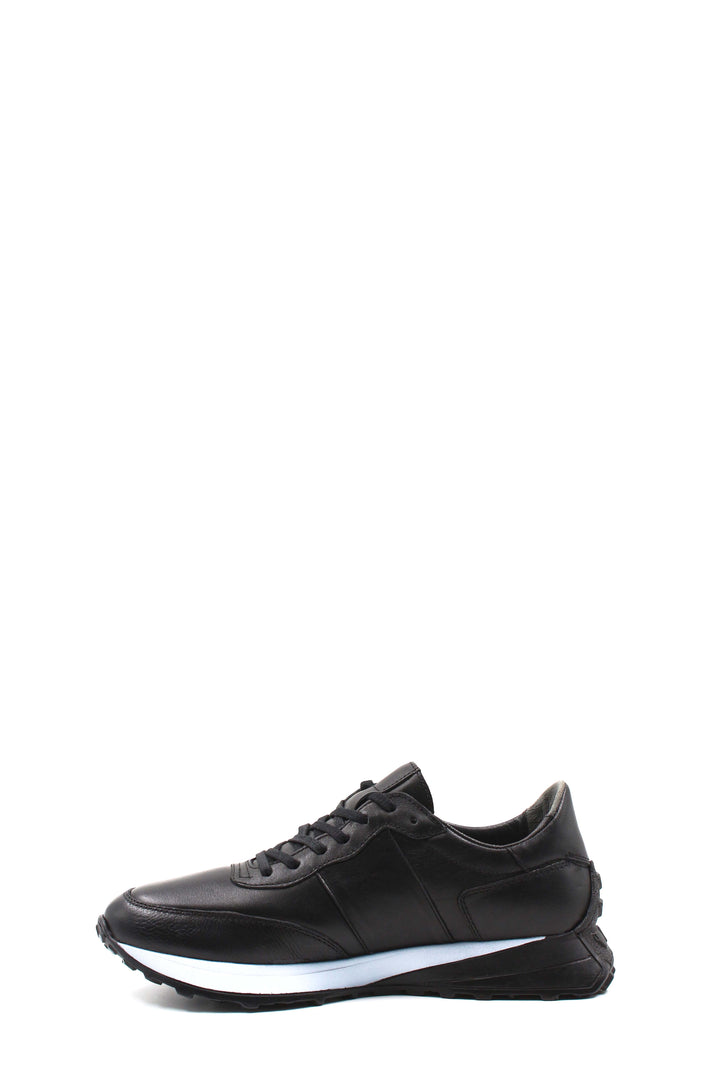 Men's Black Leather Sneakers with Cushioned Sole - Wessi