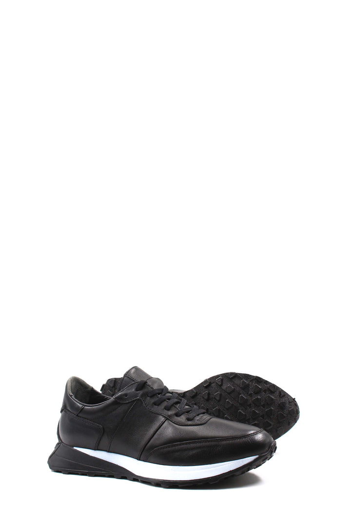 Men's Black Leather Sneakers with Cushioned Sole - Wessi