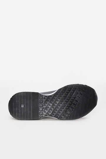 Black Leather Retro Runner Sneakers with White Sole | Wessi