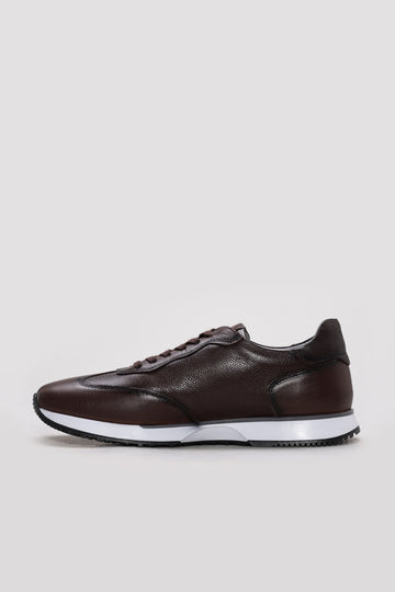 Dark Brown Leather Panel Sneakers for Men | Wessi