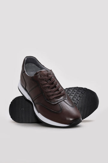 Dark Brown Leather Panel Sneakers for Men | Wessi