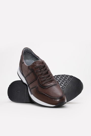 Brown Layered Leather Sneakers for Men | Wessi