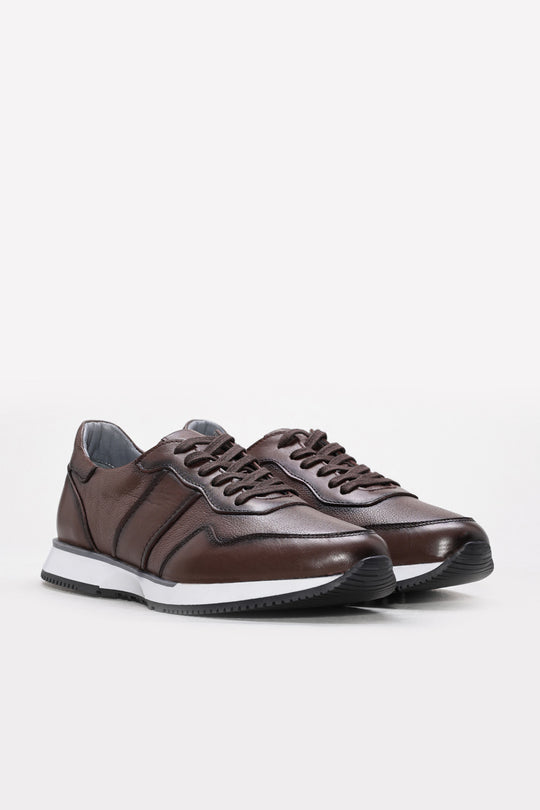 Brown Layered Leather Sneakers for Men | Wessi