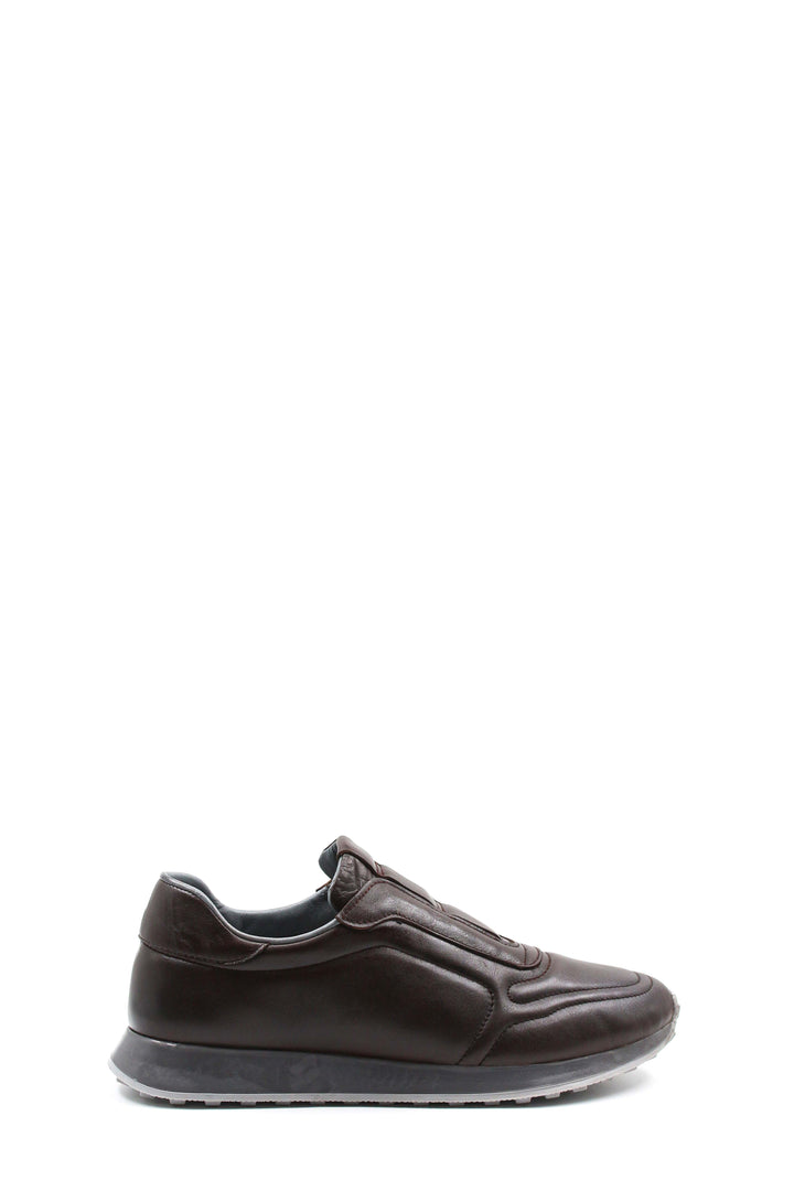 Men's Brown Leather Slip-On Sneakers-Wessi