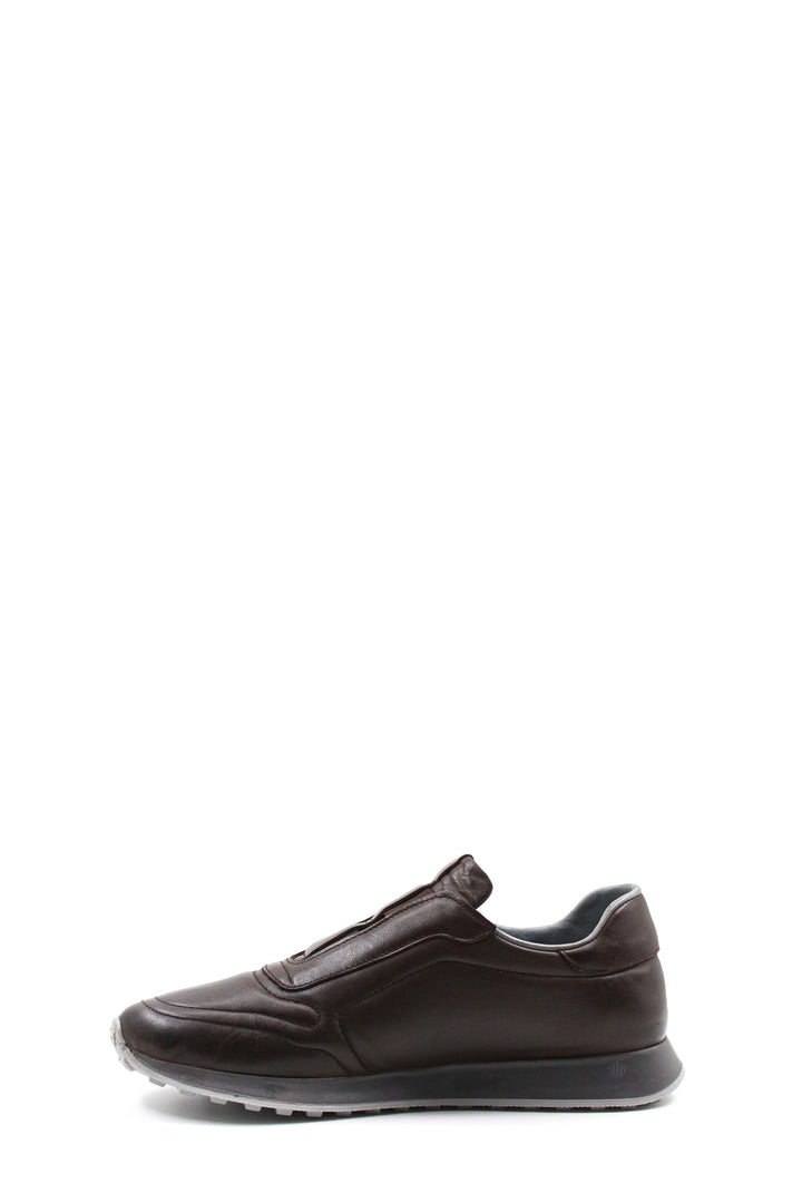 Men's Brown Leather Slip-On Sneakers-Wessi