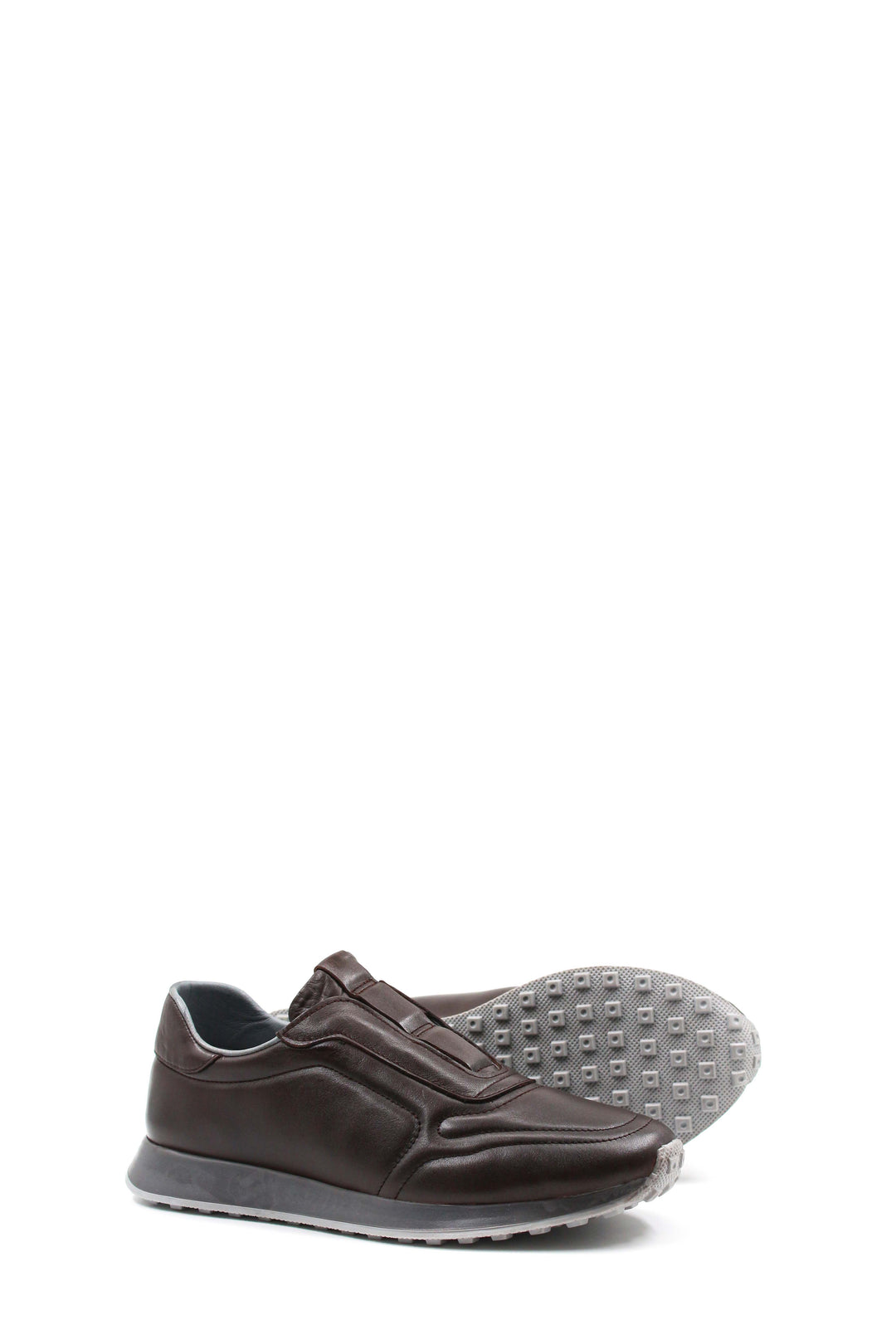 Men's Brown Leather Slip-On Sneakers-Wessi