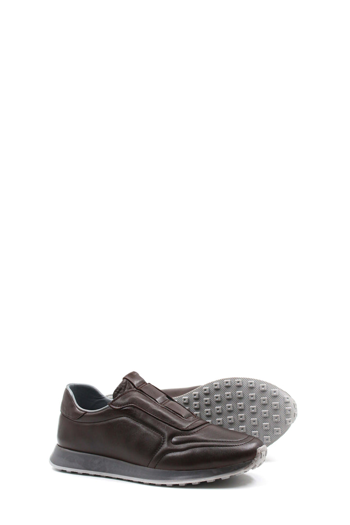 Men's Brown Leather Slip-On Sneakers-Wessi