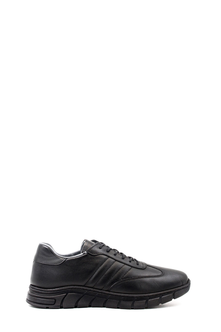 Men's Black Leather Athletic Comfort Shoes-Wessi