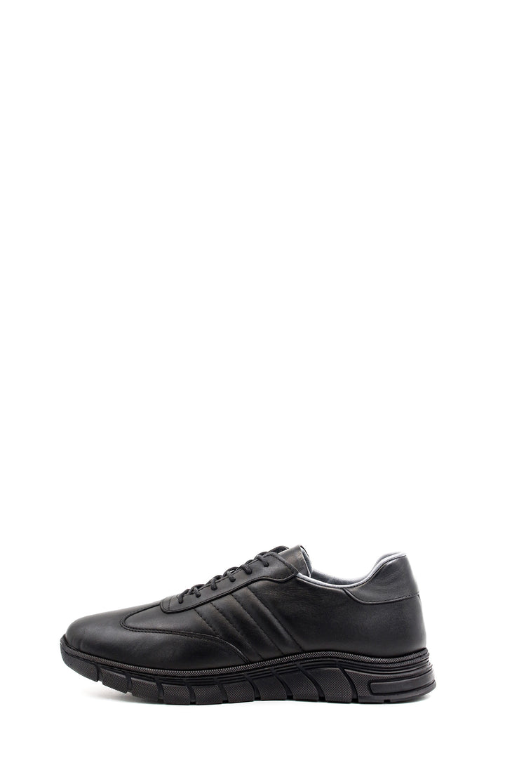 Men's Black Leather Athletic Comfort Shoes-Wessi