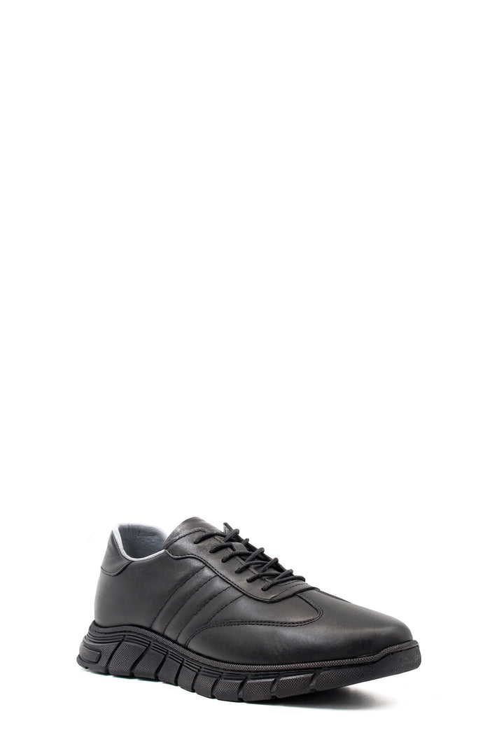 Men's Black Leather Athletic Comfort Shoes-Wessi