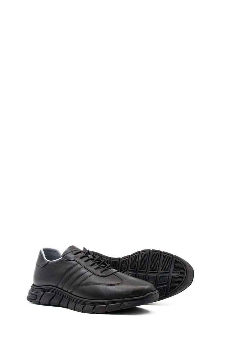 Men's Black Leather Athletic Comfort Shoes-Wessi