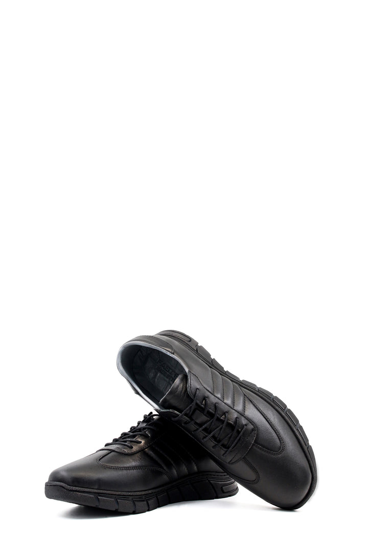 Men's Black Leather Athletic Comfort Shoes-Wessi