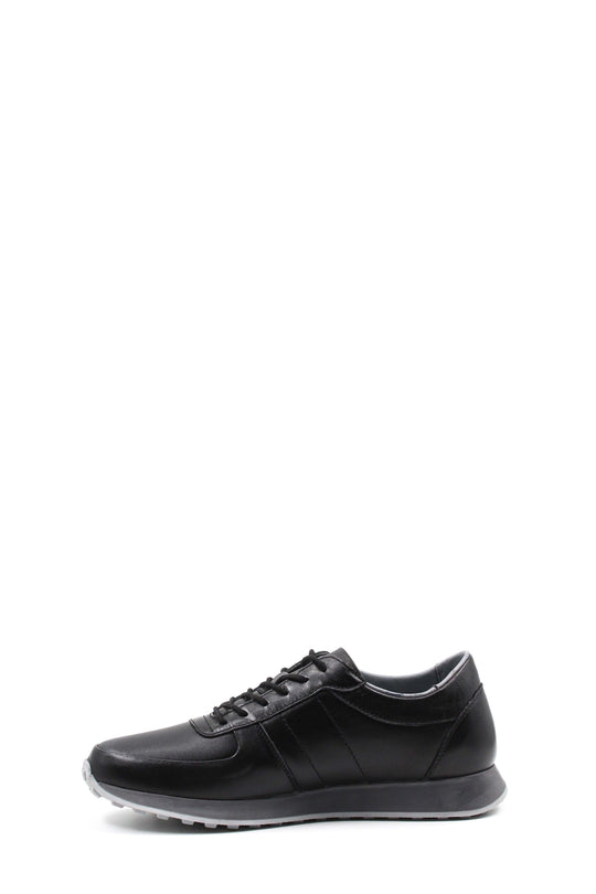Men's Black Leather Sneakers with Grey Sole - Wessi