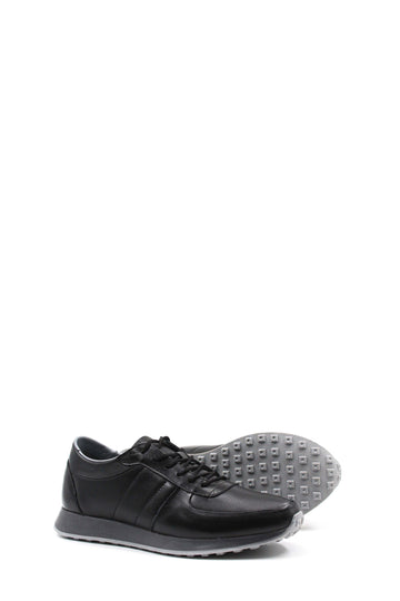 Men's Black Leather Sneakers with Grey Sole - Wessi