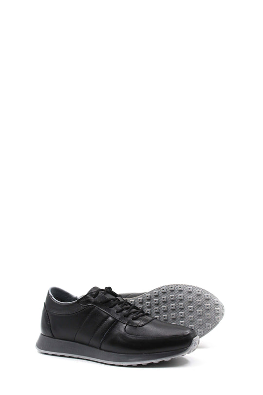 Men's Black Leather Sneakers with Grey Sole - Wessi