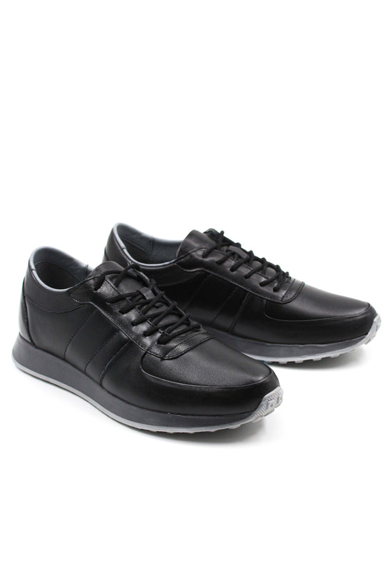 Men's Black Leather Sneakers with Grey Sole - Wessi