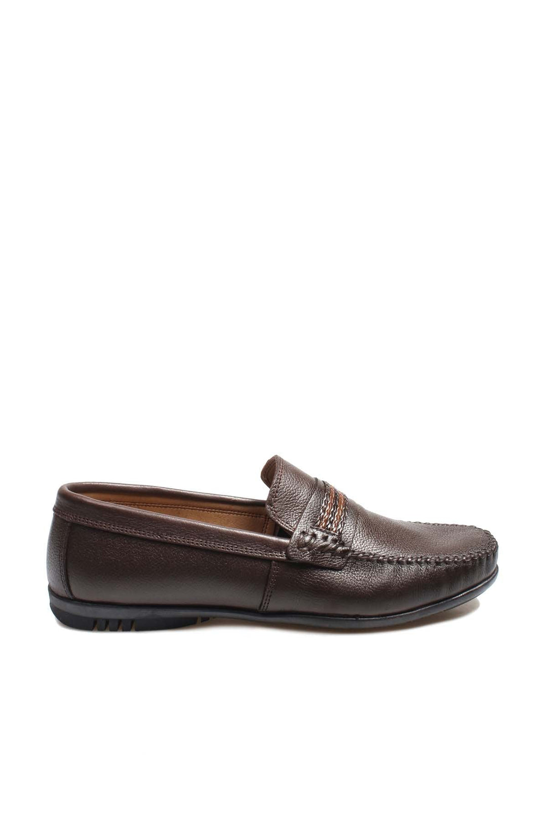 Men's Brown Leather Driving Loafers-Wessi