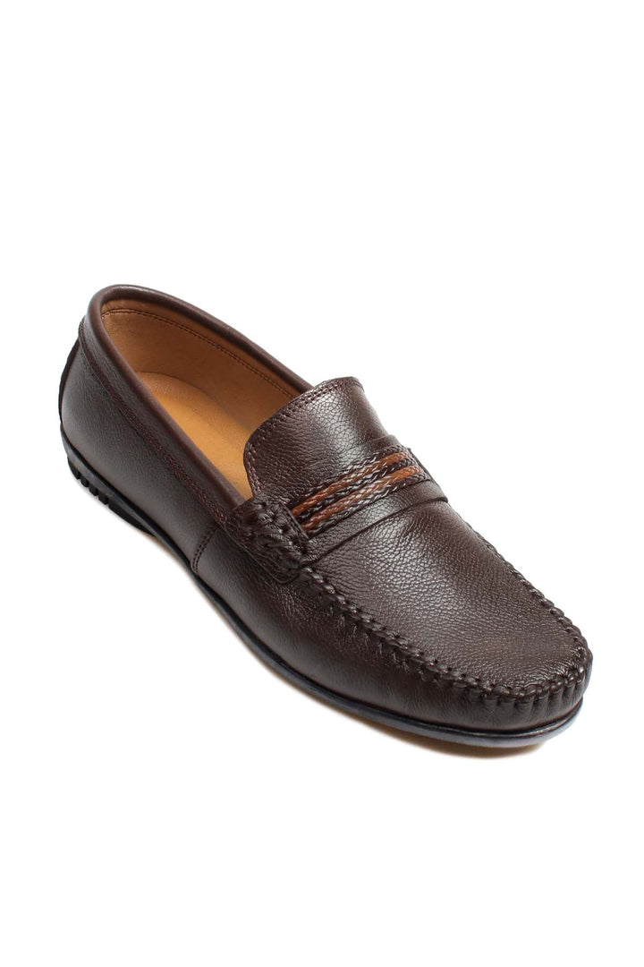 Men's Brown Leather Driving Loafers-Wessi