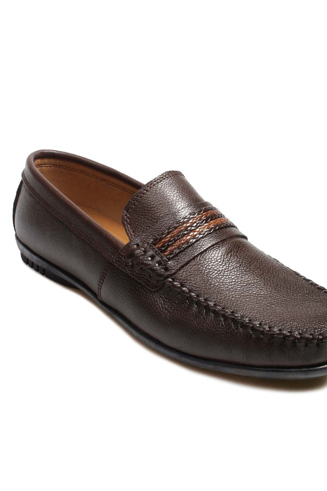 Men's Brown Leather Driving Loafers-Wessi